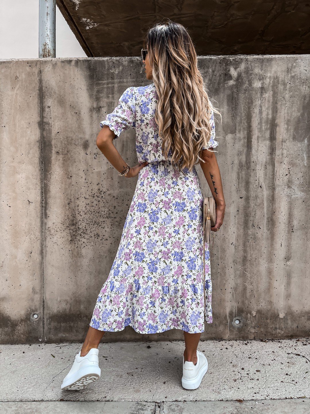 Annabelle Lilac Floral Print Button Midi Dress